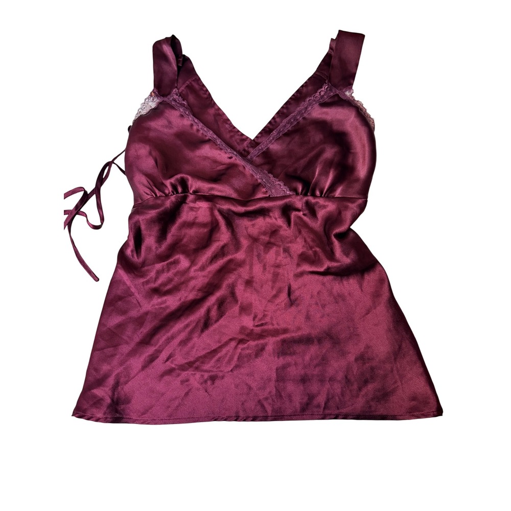 Apostrophe Burgundy Satin Lace Trim Empire Waist Cami Top Size L